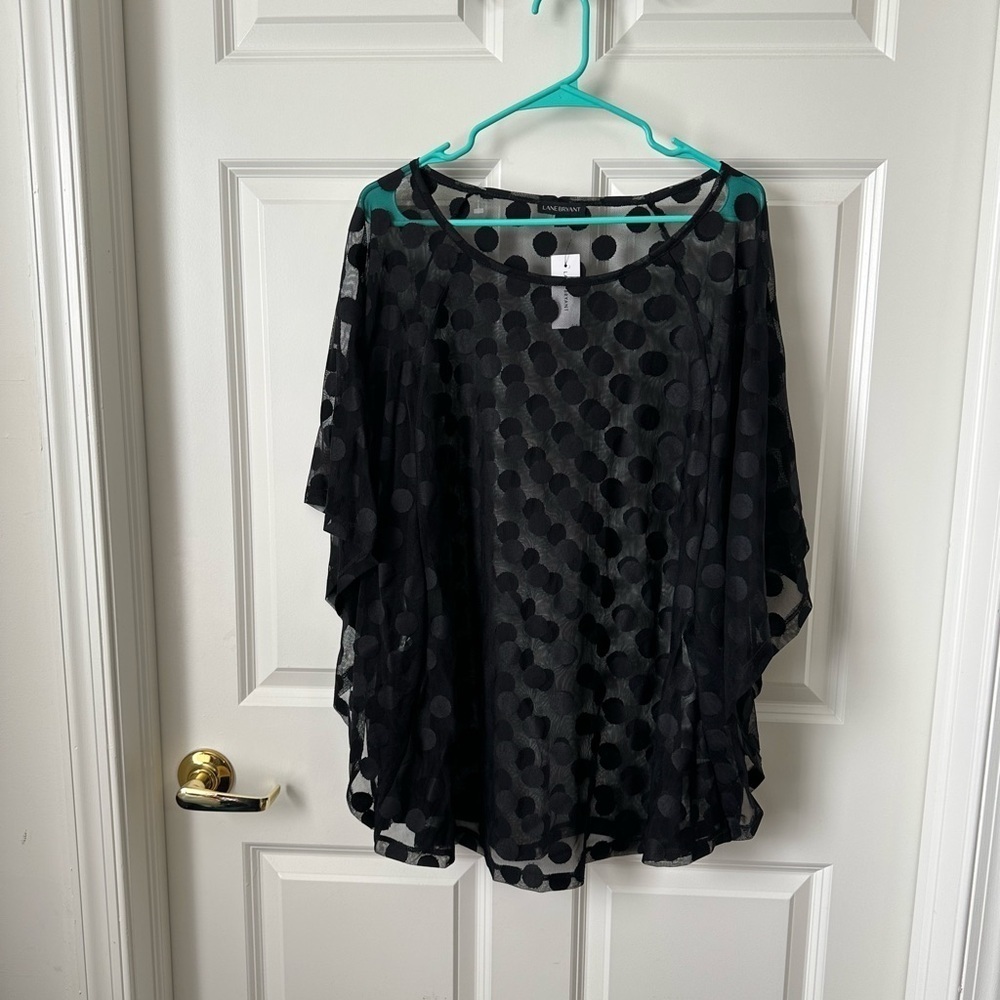 Lane Bryant Coverup Top Semi Sheer Black Polka Dot Batwing Sleeve Women's 22/24